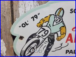 Vintage Sam Arena Porcelain Sign Old Motorcycle Racing Palo Alto Ca Harley Biker