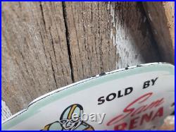 Vintage Sam Arena Porcelain Sign Old Motorcycle Racing Palo Alto Ca Harley Biker