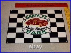 Vintage Santa Fe Speedway Auto Car, Truck Races Chicago Metal Gasoline Oil Sign