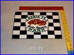 Vintage Santa Fe Speedway Auto Car, Truck Races Chicago Metal Gasoline Oil Sign