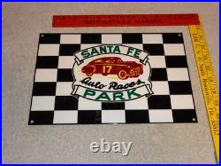 Vintage Santa Fe Speedway Auto Car, Truck Races Chicago Metal Gasoline Oil Sign Vintage Santa Fe Speedway Auto Car, Truck Races Chicago Metal Gasoline Oil Sign