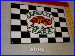 Vintage Santa Fe Speedway Auto Car, Truck Races Chicago Metal Gasoline Oil Sign