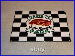 Vintage Santa Fe Speedway Auto Car, Truck Races Chicago Metal Gasoline Oil Sign