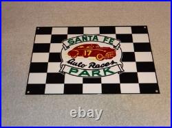 Vintage Santa Fe Speedway Auto Car, Truck Races Chicago Metal Gasoline Oil Sign