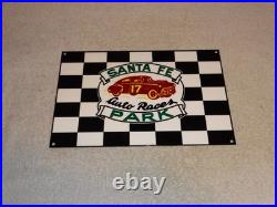 Vintage Santa Fe Speedway Auto Car, Truck Races Chicago Metal Gasoline Oil Sign