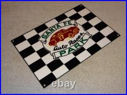 Vintage Santa Fe Speedway Auto Car, Truck Races Chicago Metal Gasoline Oil Sign