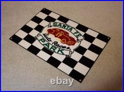 Vintage Santa Fe Speedway Auto Car, Truck Races Chicago Metal Gasoline Oil Sign