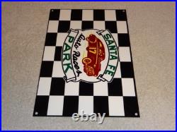 Vintage Santa Fe Speedway Auto Car, Truck Races Chicago Metal Gasoline Oil Sign