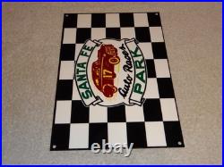 Vintage Santa Fe Speedway Auto Car, Truck Races Chicago Metal Gasoline Oil Sign