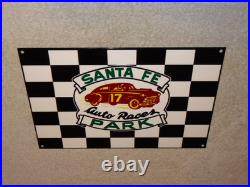 Vintage Santa Fe Speedway Auto Car, Truck Races Chicago Metal Gasoline Oil Sign