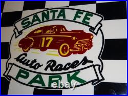 Vintage Santa Fe Speedway Auto Car, Truck Races Chicago Metal Gasoline Oil Sign