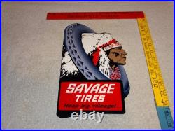 Vintage Savage Tires Heap Big Mileage +indian 12 Enamel Metal Gasoline Oil Sign