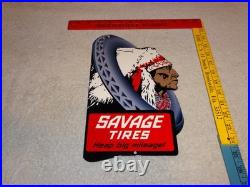 Vintage Savage Tires Heap Big Mileage +indian 12 Enamel Metal Gasoline Oil Sign