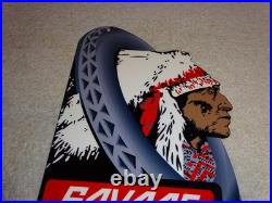 Vintage Savage Tires Heap Big Mileage +indian 12 Enamel Metal Gasoline Oil Sign
