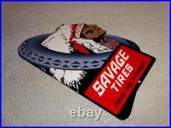 Vintage Savage Tires Heap Big Mileage +indian 12 Enamel Metal Gasoline Oil Sign