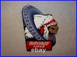 Vintage Savage Tires Heap Big Mileage +indian 12 Enamel Metal Gasoline Oil Sign