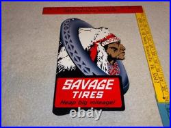 Vintage Savage Tires Heap Big Mileage +indian 12 Enamel Metal Gasoline Oil Sign