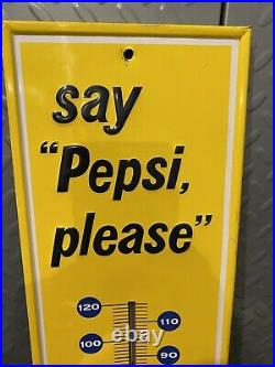 Vintage Say Pepsi Please Metal Thermometer Sign