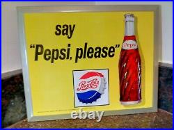 Vintage Say Pepsi Please Pepsi Cola M 239 Tin Metal Advertising Soda Pop Sign