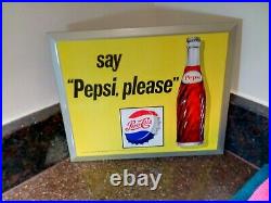 Vintage Say Pepsi Please Pepsi Cola M 239 Tin Metal Advertising Soda Pop Sign