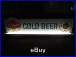 Vintage Schaefer Cold Beer Lighted Clock Metal Beer Sign. 48 Long