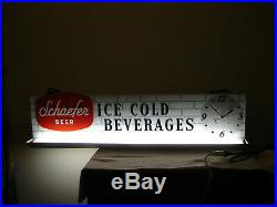 Vintage Schaefer Light Clock Metal Beer Sign Advertising 48 Long