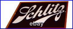 Vintage Schlitz Beer 17 X 13 Porcelain Enamel Metal Bar, Gasoline & Oil Sign