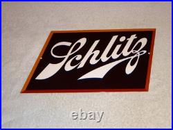 Vintage Schlitz Beer 17 X 13 Porcelain Enamel Metal Bar, Gasoline & Oil Sign