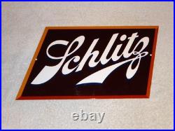Vintage Schlitz Beer 17 X 13 Porcelain Enamel Metal Bar, Gasoline & Oil Sign
