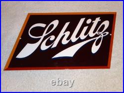Vintage Schlitz Beer 17 X 13 Porcelain Enamel Metal Bar, Gasoline & Oil Sign