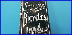 Vintage Schwinn Bicycle Porcelain Metal USA Company Gas Station Door Push Sign