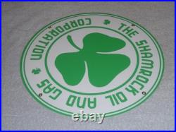 Vintage Shamrock Oil And Gas Corporation 11 3/4 Porcelain Metal Gasoline Sign