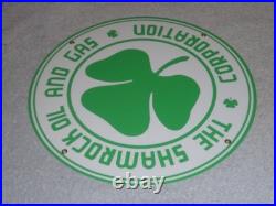 Vintage Shamrock Oil And Gas Corporation 11 3/4 Porcelain Metal Gasoline Sign