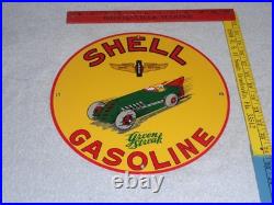 Vintage Shell Green Streak Gasoline & Race Car 11 3/4 Porcelain Metal Oil Sign Vintage Shell Green Streak Gasoline & Race Car 11 3/4 Porcelain Metal Oil Sign