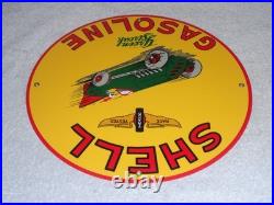 Vintage Shell Green Streak Gasoline & Race Car 11 3/4 Porcelain Metal Oil Sign