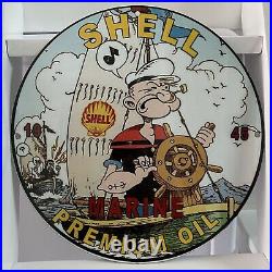 Vintage Shell Porcelain Marine Petrol Refill Center Gasoline Enamel Metal Sign