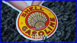 Vintage Shell Porcelain Sign Gas Oil Metal Station Door Push Girl Clam Pin Up