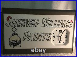 Vintage Sherwin Williams Cover The Earth lighted clock Telesign Inc metal 24