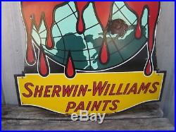 Vintage Sherwin Williams Paint Globe Large Porcelain Metal Sign Gas Oil Farm