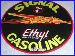 Vintage Signal Gasoline Car Turns Airplane! 11 3/4 Porcelain Metal Gas Oil Sign