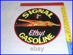 Vintage Signal Gasoline Car Turns Airplane! 11 3/4 Porcelain Metal Gas Oil Sign