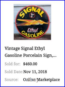 Vintage Signal Gasoline Car Turns Airplane! 11 3/4 Porcelain Metal Gas Oil Sign
