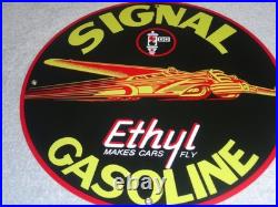 Vintage Signal Gasoline Car Turns Airplane! 11 3/4 Porcelain Metal Gas Oil Sign