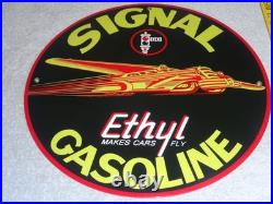 Vintage Signal Gasoline Car Turns Airplane! 11 3/4 Porcelain Metal Gas Oil Sign