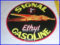 Vintage Signal Gasoline Car Turns Airplane! 11 3/4 Porcelain Metal Gas Oil Sign