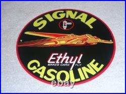 Vintage Signal Gasoline Car Turns Airplane! 11 3/4 Porcelain Metal Gas Oil Sign