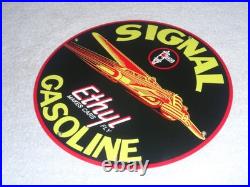 Vintage Signal Gasoline Car Turns Airplane! 11 3/4 Porcelain Metal Gas Oil Sign
