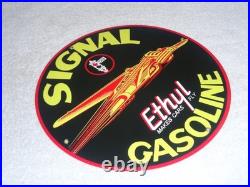 Vintage Signal Gasoline Car Turns Airplane! 11 3/4 Porcelain Metal Gas Oil Sign