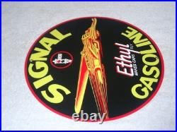 Vintage Signal Gasoline Car Turns Airplane! 11 3/4 Porcelain Metal Gas Oil Sign