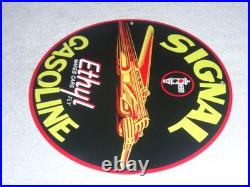 Vintage Signal Gasoline Car Turns Airplane! 11 3/4 Porcelain Metal Gas Oil Sign